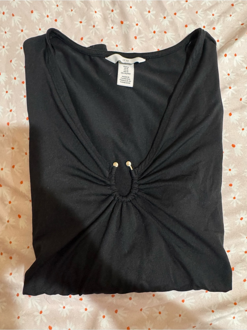 H&M Black Long Sleeve Top with Front Ring Detail